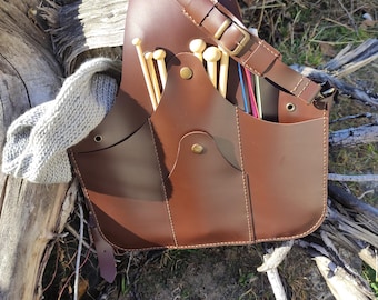 DIY Sac en cuir pour projet de tricot, Patron PDF + tutoriel vidéo, Tricot en déplacement, Sac en cuir pour projet de tricot, Cadeaux pour les tricoteuses