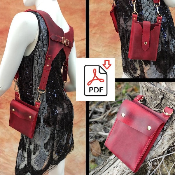 Leather Holster Bag PDF pattern + VIDEO, Leather Shoulder Bag, Festival Bag, Harness Bag, Double Holster, shoulder holster bag, Steampunk