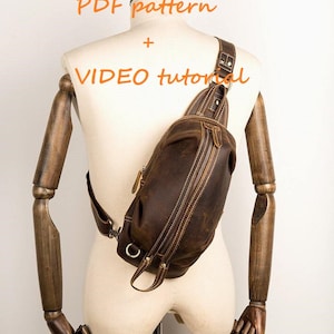 パターンレザースリングバッグ、ビデオ付き DIY レザーパターン PDF チュートリアル、PDF テンプレートレザースリングバッグ、トラベラーズデイパック