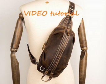 Schnittmuster Leder Sling Bag, DIY Leder Schnittmuster PDF Tutorial mit Video, PDF Vorlage Leder Sling Bag, Traveller's Day Pack