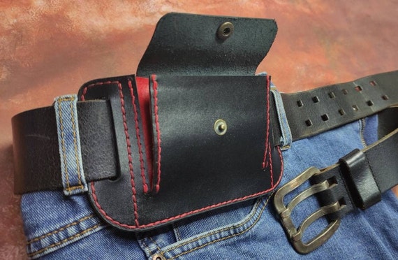 Leather belt with coin pockets sales
