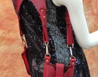Leather Holster Bag PDF pattern + VIDEO, Leather Shoulder Bag, Festival Bag, Harness Bag, Double Holster, shoulder holster bag, Steampunk
