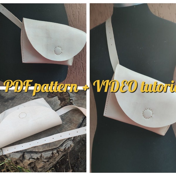 PDF pattern Video tutorial Waist bag, Sling bag leather pattern PDF, Leather Craft Fashion Chest Bag Crossbody Bag Sewing Pattern