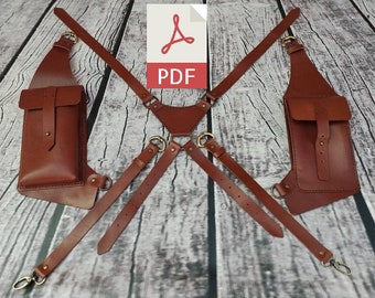 Bolsa coldre de couro PDF + vídeo, bolsa coldre de ombro fashion artesanal de couro padrão de costura, bolsa crossbody padrão PDF