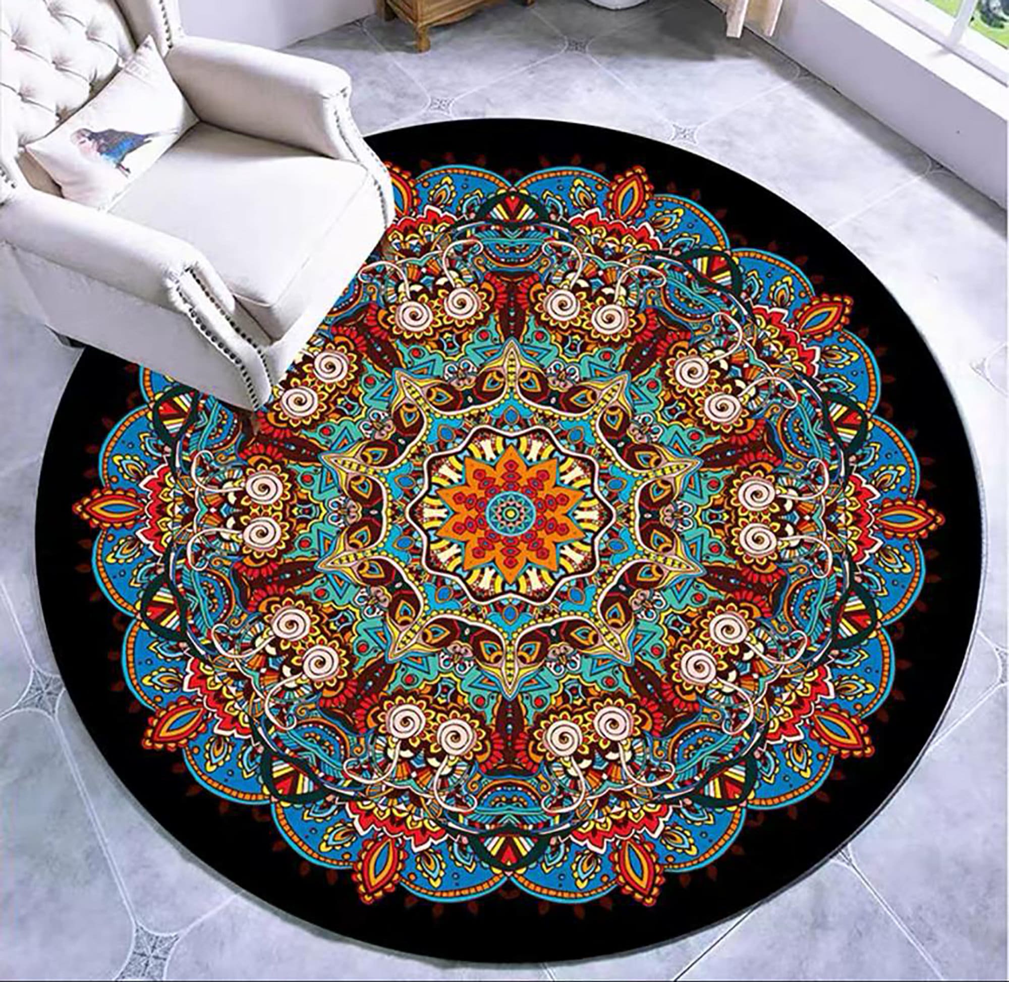 Bohemian Carpet Boho Circle mat Vintage Style Rug Living Etsy