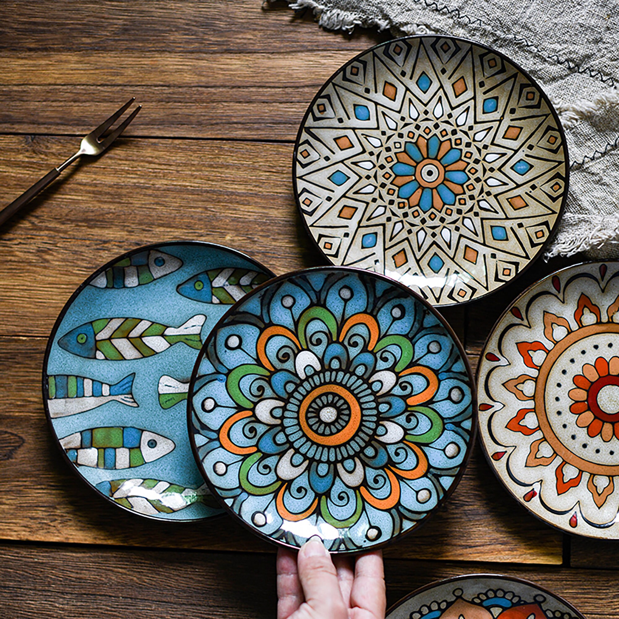 Bohemian Dinner Plate boho Salad Plate Tableware Ceramic Etsy