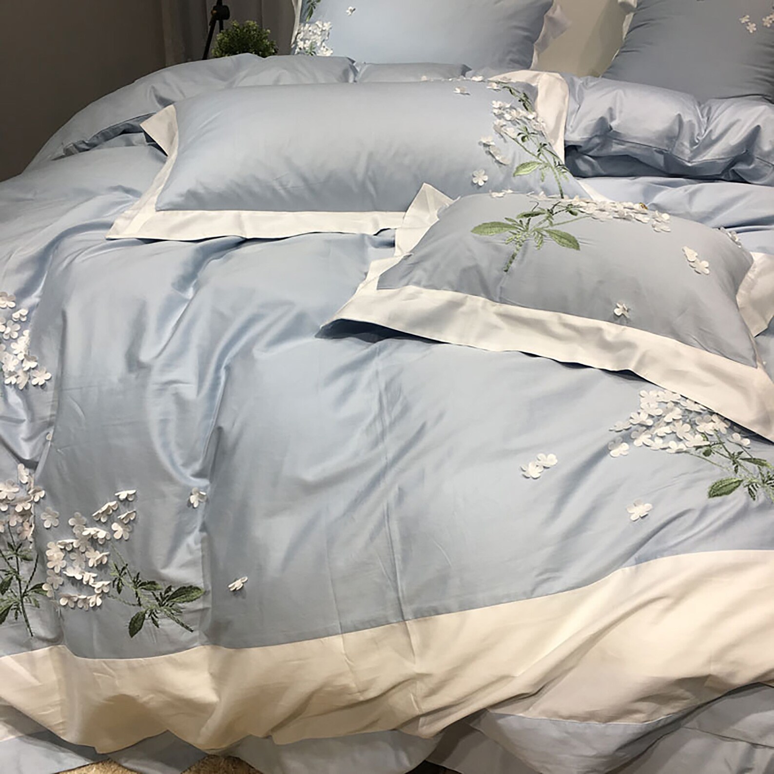 Ocean Blue Cotton Flat Sheet Bedding 4 Pieces Set Duvet Etsy