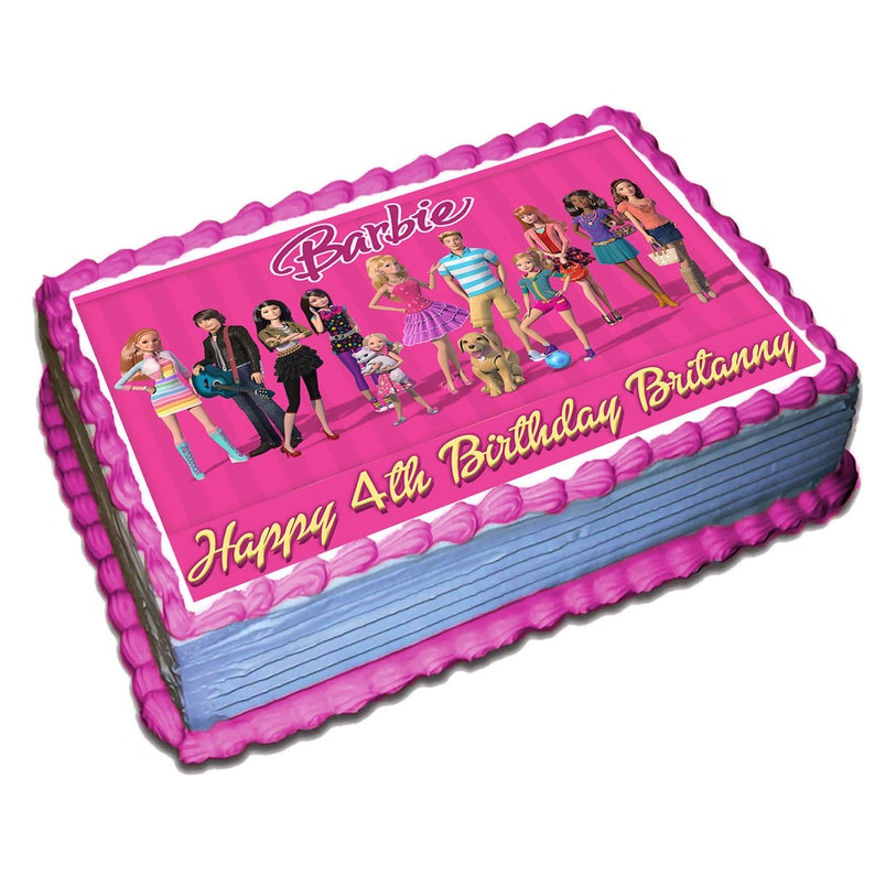 Barbie Edible Cake Topper Icing Sugar Paper Etsy