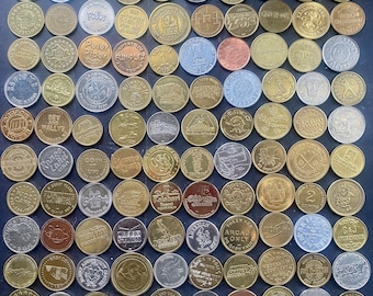 Collection of 100 Diifferent Vintage Arcade Game tokens from 1970’s, 80’s & 90’s - Pinball, Video Game, Casino, Amusement Theme Park, Namco