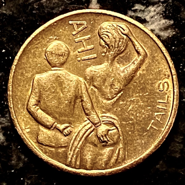 Vintage Comic Coin #3 -‘Heads’ or ‘Tails’ Adult Novelty Flipping Coin -  ‘Oh’ ‘Ah’ Man squeezing Ladies Ass
