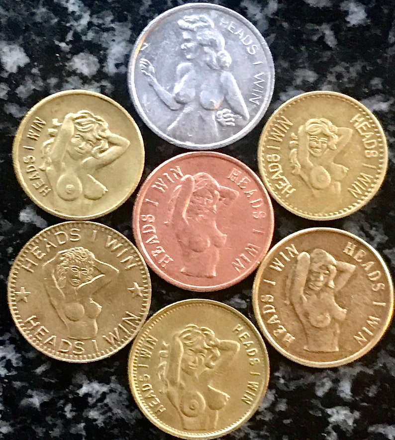 Lot of 7 Vintage Nude Lady heads I Win, Tails You Lose Tokens Novelty