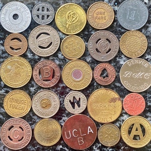 Lot of 25 Different Vintage Transportation and Tax Tokens • Antique Transit Coins from U.S. Cities Subway, Parking & Trains-1920’s-90’s #253