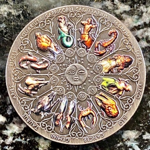 Pièce du défi Constellation du zodiaque colorée - Jeton souvenir astrologie porte-bonheur