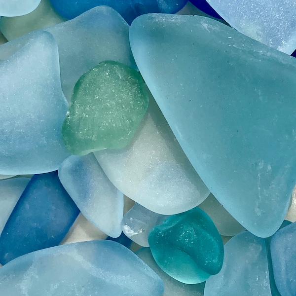 1/2 lb Bulk Genuine Blue Great Lakes Sea Glass for Crafts, Mosaics, Jewelry or Decoration  - Aqua, Cornflower, Sea Foam & Lite Blue Colors