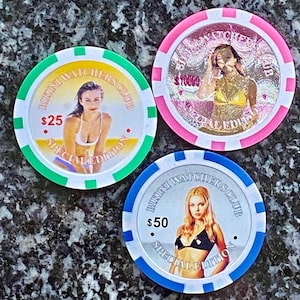 Group of 3 ‘Bikini Watchers Club’ Sexy Girl Risque Poker Chips - 40mm Tokens