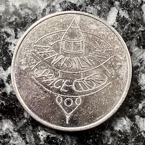 A Rare Vintage ‘Pennsylvania Space-Tion’ State College Arcade Game Token - Video Game/ Pinball Coin - Silver Tone - 24mm