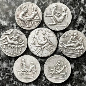 A Collection of 7 Different Caligula Tokens - Ancient Roman Empire Spintria Brothel Antique Coins #9