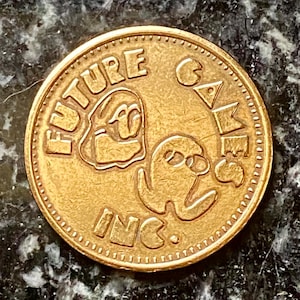 Future Games Inc. Arcade video Game Token -Pac Man Animation - Vintage Hard to Find Amusement Coin - Brass 24mm