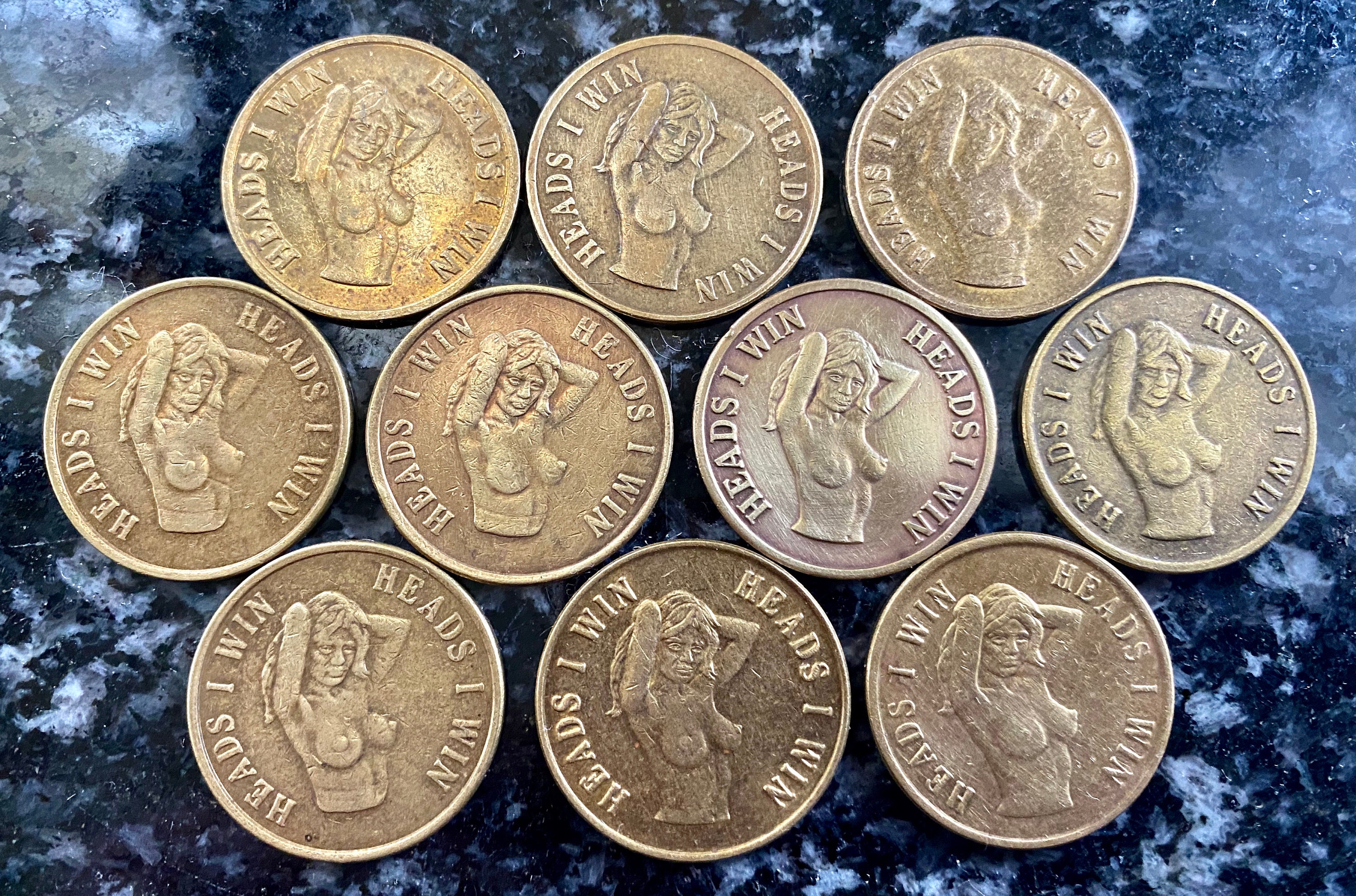 Lot of 10 Vintage heads I Win,tails You Lose Tokens Novelty Adult Coins