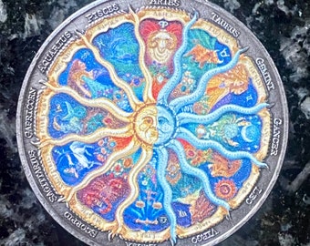 Pièce colorée du défi Constellation du zodiaque - Jeton souvenir astrologie porte-bonheur