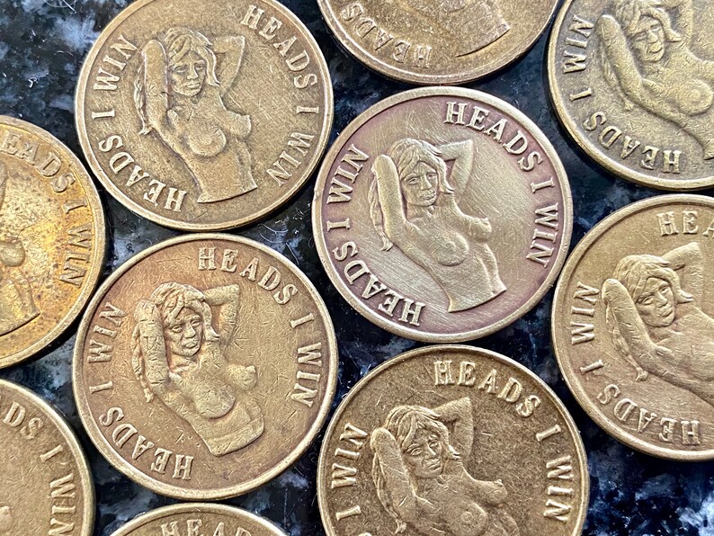 Lot of 10 Vintage heads I Win,tails You Lose Tokens Novelty Adult Coins