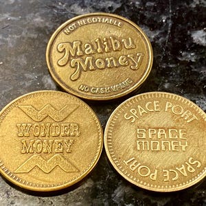 A Lot of 3 Different Vintage ‘Money’ Currency’s for Specific Arcades - Video Game Tokens/Coins - Space Money, Wonder Money & Malibu Money