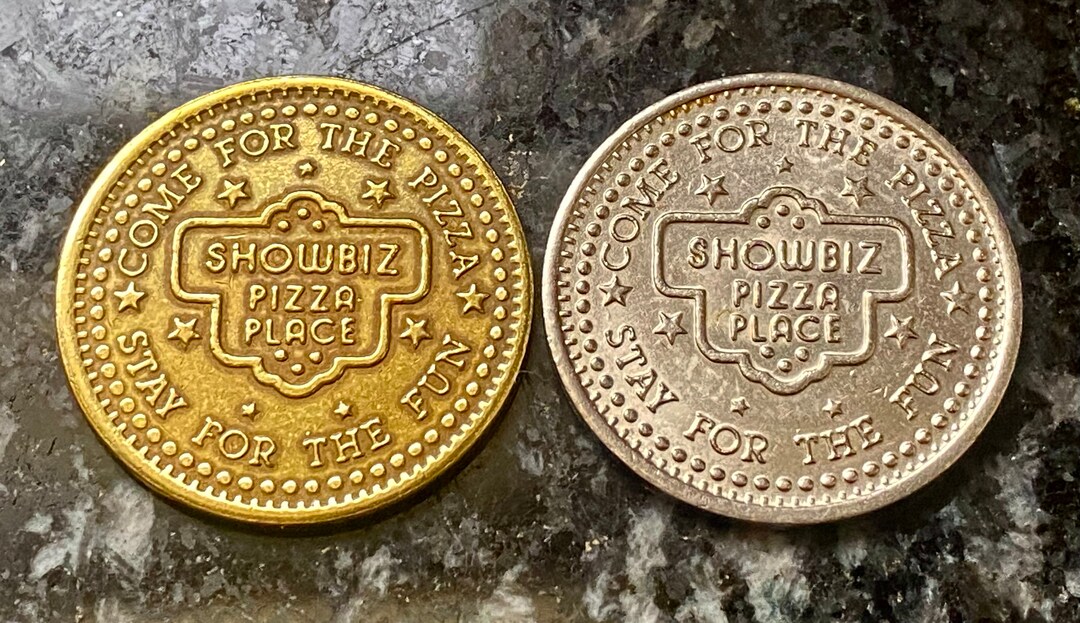 Spaceplex Coin A Pair of Vintage showbiz Pizza Place Arcade Tokens One Brass & One ...