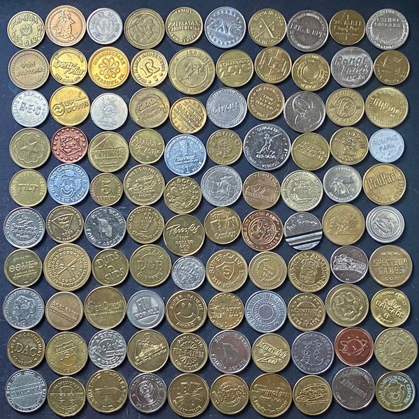 Lot of 103 different vintage arcade and nostalgic game tokens from 1980’s & 90’s - casino, video game, game room, carnival, amusement parks