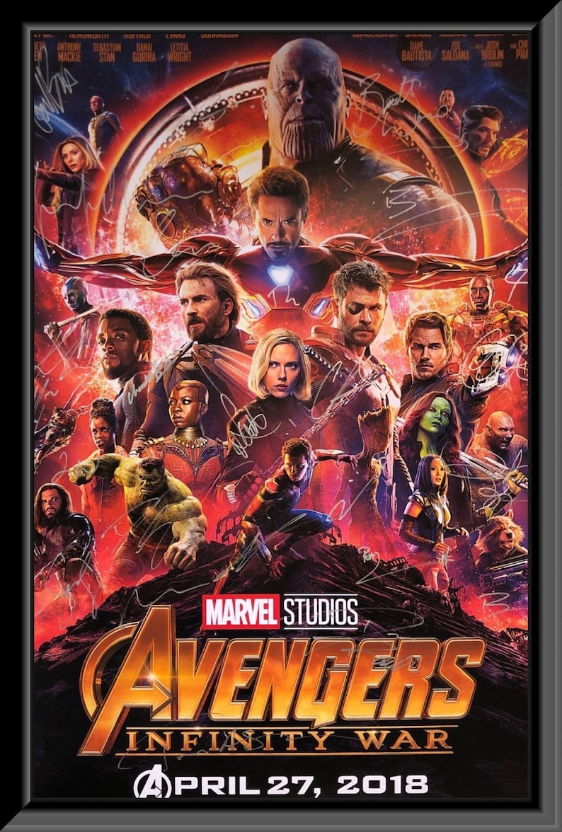 Avengers Infinity War Cast Signed Movie Poster Etsy
