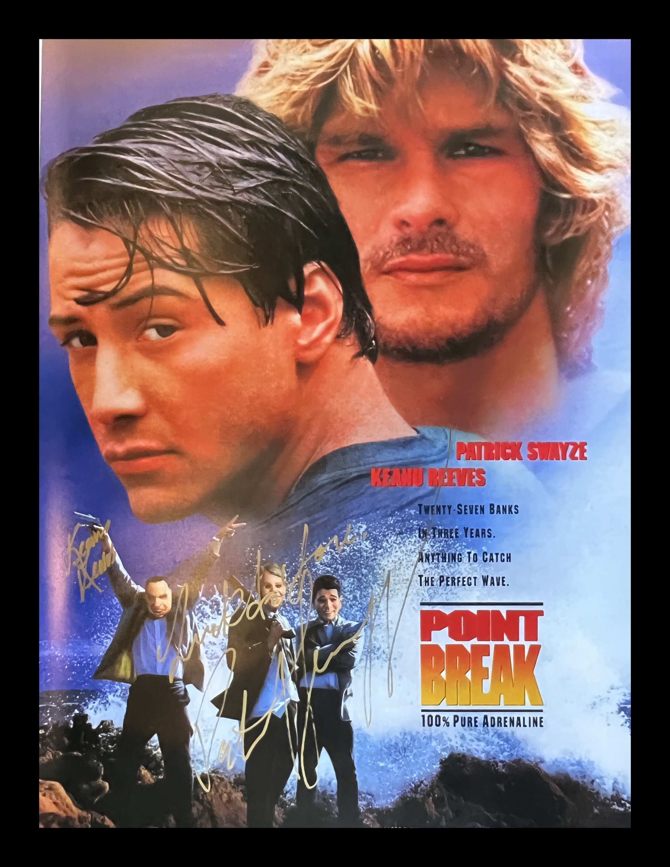 Point break keanu reeves and patrick swayze signed movie poster lupon