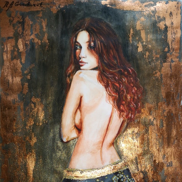 Une nouvelle jupe peinture originale femmes portrait feuille de bronze aquarelle