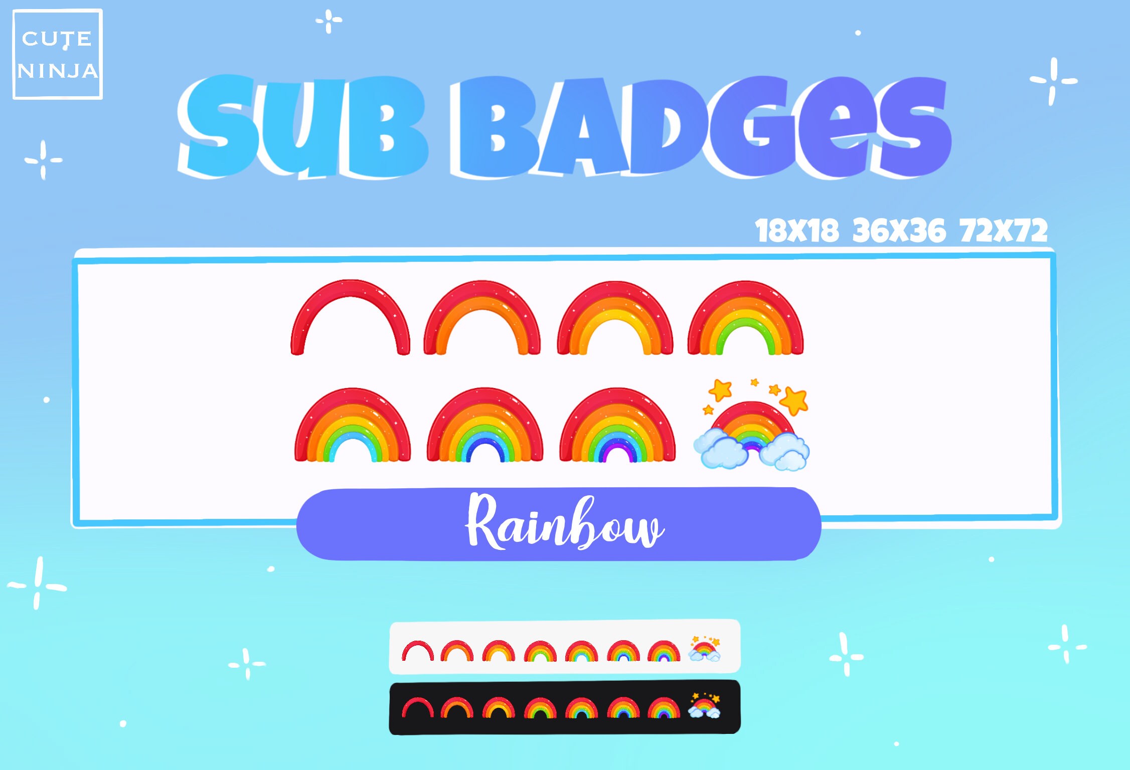 Rainbow Sub Badges Twitch Sub Badges / Sub/Bit badges / Cute Etsy