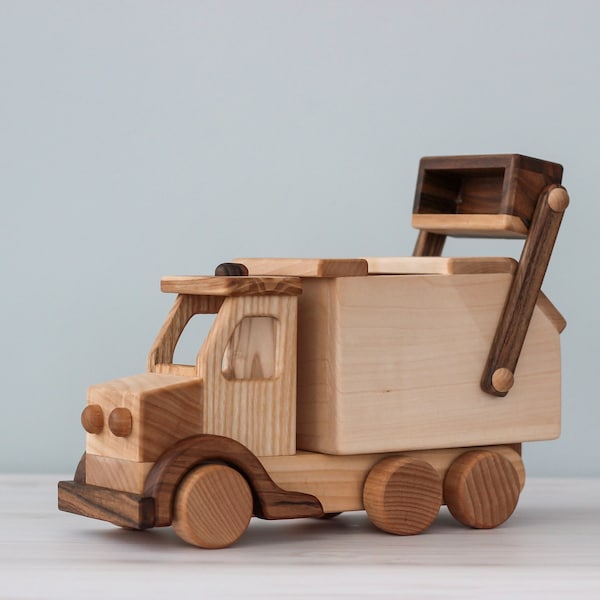 Holzauto Müllauto Montessori Spielzeug Schieben Sie Auto auf Rädern für Kleinkind Geburtstagsgeschenk, Rollenspiel aus Ukrainegeschäften