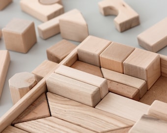 Handmade Wooden Building Blocks Set: 39 Piece Montessori Toy