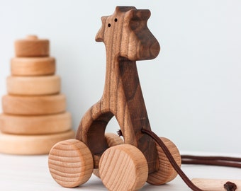 Wooden Giraffe pull toy Wooden animal toy Push toys for 1 year old Montessori sensory toys for toddler Baby boy girl gift