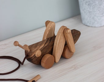 Handmade Wooden baby toys animals on wheels for kids, Educational pull toys for 1 year old, Montessori toys for toddler from Ukraine shops