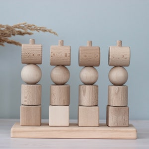 Träleksak för sortering och stapling, pussel med geometriska figurer, pedagogiska Montessori Waldorf stapelleksaker för småbarn, födelsedagspresent till bebis
