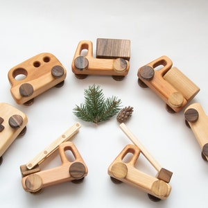 Set of 7 wooden little cars toy, Montessori Toys for Children, Push car on wheels for toddler, Vintage style toy, push & pull toys for boys Set of 7 cars