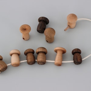 Montessori wooden lacing toy set with 10 Mushrooms for 1 Year Olds, First birthday baby gift, Educational Waldorf toddler toys, Kids gift