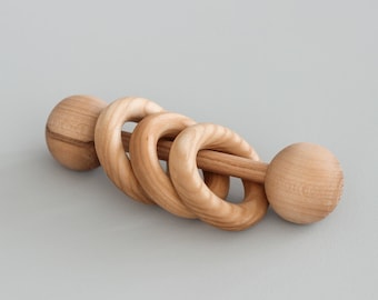 Montessori Holzrassel für Neugeborene - Babypartygeschenk, sensorisches Spielzeug für neues Baby, handgemachtes umweltfreundliches Spielzeug, neue Mutter und Schwangerschaftsgeschenk
