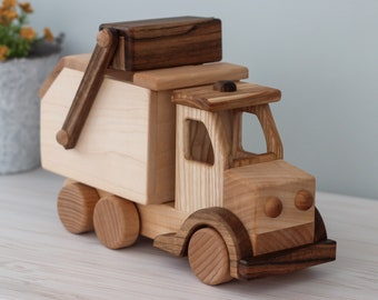 Wooden car Garbage truck Montessori Toys Push car on wheels for toddler First Birthday gift, Pretend play from Ukraine shops