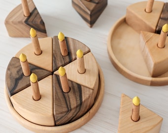 Wooden Birthday cake - Baby girl gift, Play food, Pretend play for 2 3 year old, Toddler toys, Montessori toys for kids, Birthday child gift