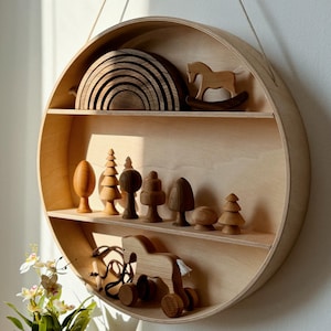 Wooden round shelf, Cirkle wall shelf, Boho bookshelf nursery decor, Woodland nursery, Playroom Montessori eco shelf, Baby room shelf