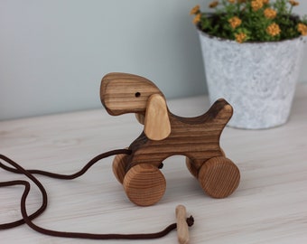 Handmade Wooden Dog Pull Toy: Montessori Toddler Gift