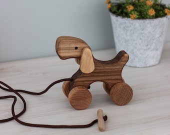 Wooden pull push toy on wheels Dog toys Animals toy Baby birthday gift Educational toys for toddler Montessori waldorf toys for 1 year old