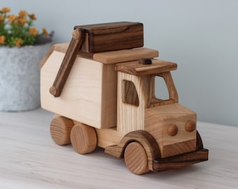 Wooden garbage truck car Push car on wheels Wooden toys for toddler Educational montessori toys Baby boy gift Pretend play from Ukraine