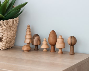 Forest set of 7 wooden trees : Baby girl gift, Montessori educational toddler toy, eco-friendly pretend play for kids, Waldorf sensory toys
