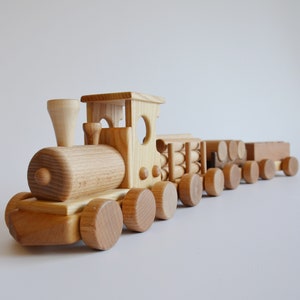 Houten treinset speelgoed op wielen met rijtuigen voor peuterlocomotiefwagen Gepersonaliseerd verjaardagscadeau babyjongen Educatief zintuiglijk kinderspeelgoed