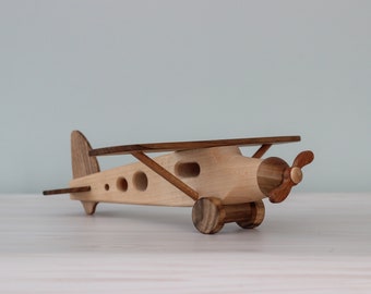 Wooden large airplane toy for boys Handmade vintage toy Baby boy gift Montessori waldorf toys for toddler Aviation decor Gifts for kids