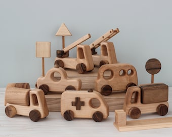 Set of mini wooden cars Little car toys Nursery decor Small vehicle toy Birthday baby boy gift Baby room decor Sensory natural toddler toys